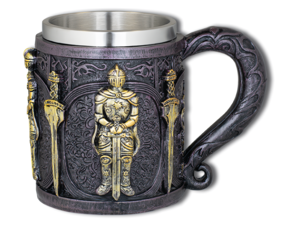 TAZA DECORACIÓN TEMPLARIO DORADO RESINA 11.5 CM.  COD: 39554