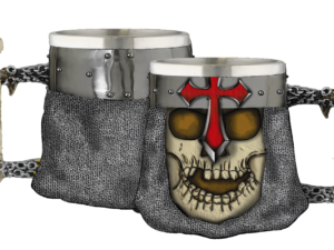 TAZA DECORACIÓN CALAVERA CRUZ TEMPLARIA RESINA 12 CM.  COD: 39418