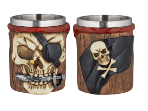 TAZA DECORACIÓN CALAVERA PIRATA RESINA 11 CM.  COD: 39483
