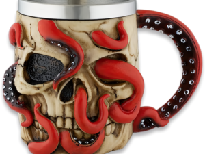 TAZA DECORACIÓN CALAVERA PULPO RESINA 12 CM.  COD: 39296