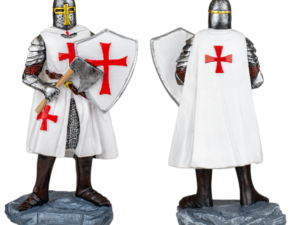 FIGURA RESINA CABALLERO TEMPLARIO HACHA-ESCUDO BLANCO 8 CM COD: 39504