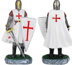 FIGURA RESINA CABALLERO TEMPLARIO ESPADA-ESCUDO BLANCO 18 cm.  COD: 39509
