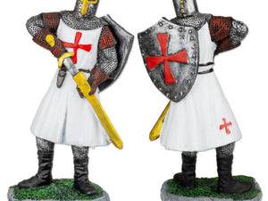 FIGURA RESINA CABALLERO TEMPLARIO DESENFUNDA ESPADA BLANCO 8 cm.  COD: 39513