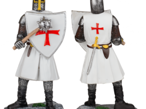 FIGURA RESINA CABALLERO TEMPLARIO MAZA-ESCUDO BLANCO 12 cm.  COD: 39511