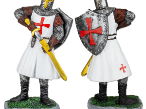 FIGURA RESINA CABALLERO TEMPLARIO DESENFUNDA ESPADA BLANCO 12 cm.  COD: 39514