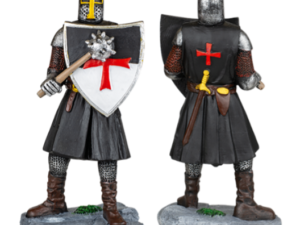 FIGURA RESINA CABALLERO TEMPLARIO MAZA-ESCUDO NEGRO 12 cm.  COD: 39532