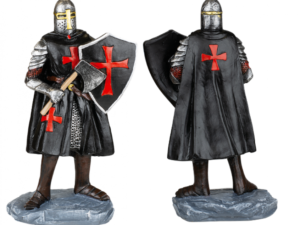 FIGURA RESINA CABALLERO TEMPLARIO HACHA-ESCUDO NEGRO 12 cm.  COD: 39526