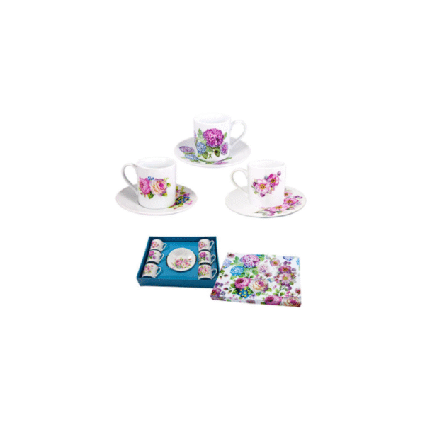 SET 6 TAZAS PEQUEÑAS CON DISEÑOS DE FLORES COD: 0016454