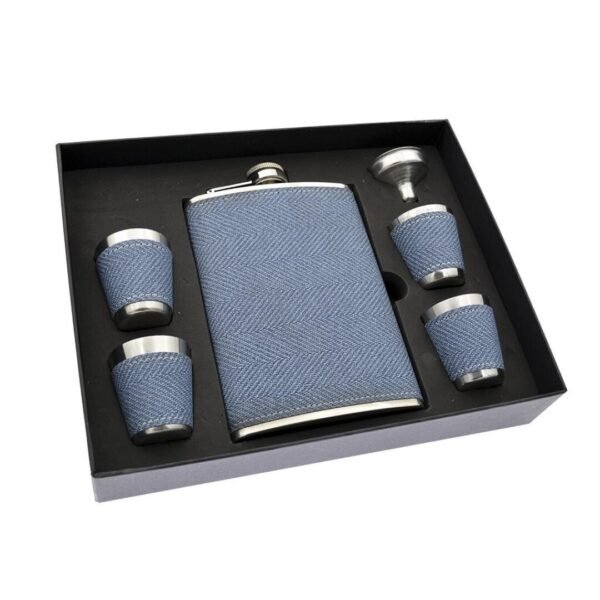 SET LICORERA AZUL 8 OZ + 4 VASITOS FORRADOS + 1 EM. CD: 42863