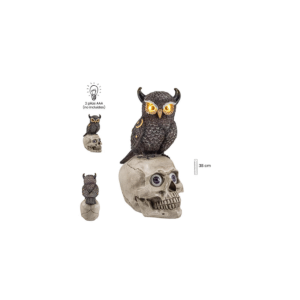 BÚHO EN CALAVERA CON LUZ 38CM COD: 0015733