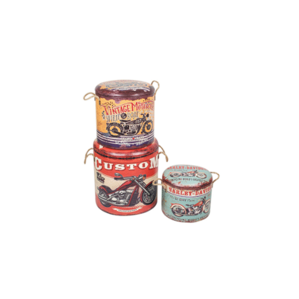 SET DE 2 TABURETES DE ALMACENAJE DISEÑO DE CARTELES COD: 27565