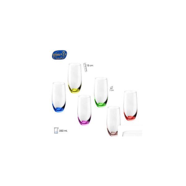 SET 6 VASOS 350 ML BASE COLOR SURTIDO COD: 0012343