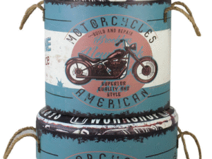 SET DE 3 TABURETES DE ALMACENAJE DISEÑO DE MOTO. COD: 29385