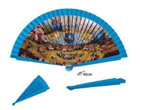 ABANICO MADERA BOSCO AZUL EN CAJA L:42CM J452. COD: 42943
