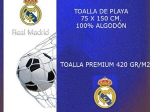 TOALLA DE PLAYA MODELO FUTBOL REAL MADRID. EN ALGODÓN 75x150. COD:  5281659-AZN