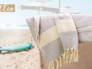 TOALLA PAREO ALGODÓN RIZO.  MOD SOFT-ECO 90x180 CM COLOR BEIGE/MARRÓN. COD: 10517-AZ