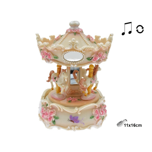 CARRUSEL MUSICAL PÑO. BEIGE C/FLORES ROSAS 11X16CM COD 42929