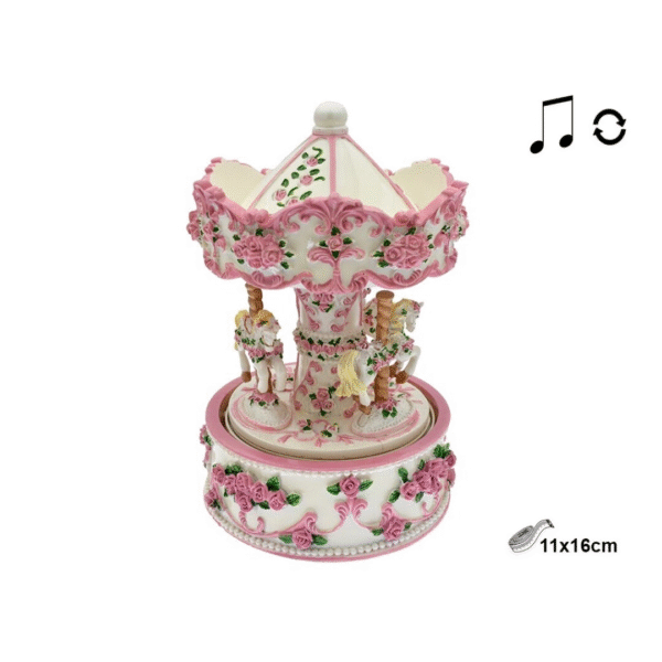 CARRUSEL MUSICAL PÑO. BLANCO C/FLORES ROSAS 11X16C CD42927