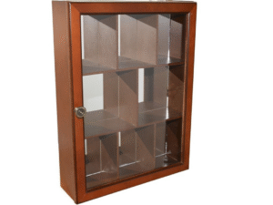 PACK 2 VITRINAS-8 NOGAL C/PUERTA Y ESPEJO 30x9x40C.  COD:41154