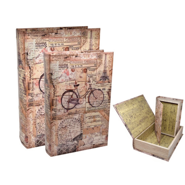 PSET 2 CAJAS LIBRO BICICLETAS EN PARIS VINTAGE 30X2.  COD: 41659