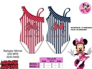BIQUINI NIÑA A RALLAS DISNEY MINNIE LAZO.  COD: 39GB5244014-NEW