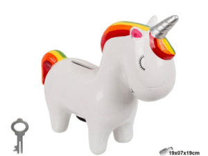 HUCHA CERAMICA UNICORNIO BLANCO CON LLAVE OB928 19. CD: 42344