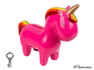 HUCHA CERAMICA UNICORNIO ROSA CON LLAVE OB928 19X7. CD: 42345
