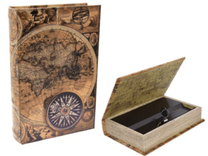 LIBRO-CAJA FUERTE MAPAMUNDI+BRUJULA 16x5x24cm. CD: 42755