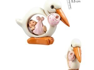 FIGURITA DE CIGÜEÑA BEBE ROSA. COD: 0016188
