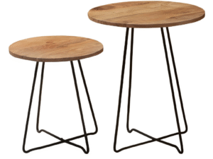 SET DE 2 MESITAS CIRCULARES ALTAS DE INTERIORES DE MADERA.  COD: 34163