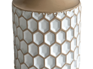 JARRÓN DE METAL Y MADERA. BLANCO Y MADERA. GRANDE. MOD: MODERNO X. COD: 34659.