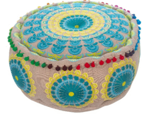 PUFF CILÍNDRICO EN TEXTIL ACRILICO. MODELO: FLOR. MULTICOLOR. 45X45X20 CM. COD: 29920