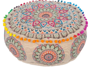 PUFF CILÍNDRICO EN TEXTIL ACRILICO. MODELO: MÁNDALA. MULTICOLOR. 45X45X20 CM. COD: 29924