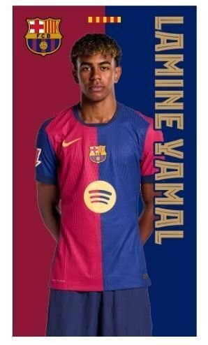 TOALLA DE PLAYA MODELO FUTBOL FC BARCELONA LAMINE YAMAL. EN MICROFIBRA.  COLOR AZUL-GRANA. TAMAÑO 70x140. COD: 39122093