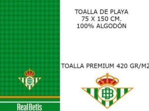 TOALLA DE PLAYAMODELO FUTBOL REAL BETIS BALONPIE. EN ALGODÓN 420 GRS.  MULTICOLOR. TAMAÑO 75x150. COD: 79TOARAC-2298SRC