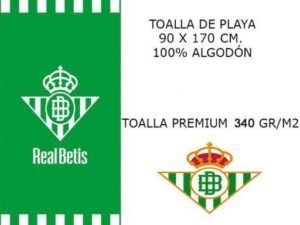 TOALLA DE PLAYAMODELO FUTBOL REAL BETIS BALONPIE ESCUDO. EN ALGODÓN 340 GRS.  MULTICOLOR. TAMAÑO 90x170. COD: 5286302-AZN