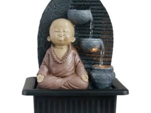 FUENTE MONJE BUDISTA CON LUZ PEANA NEGRA 21x18x26 CM. COD: 23803