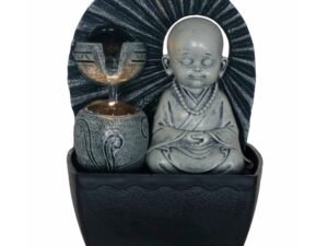 FUENTE MINI MONJE BUDISTA PEANA NEGRA 13,5x12,5x19 CM. COD: 23813
